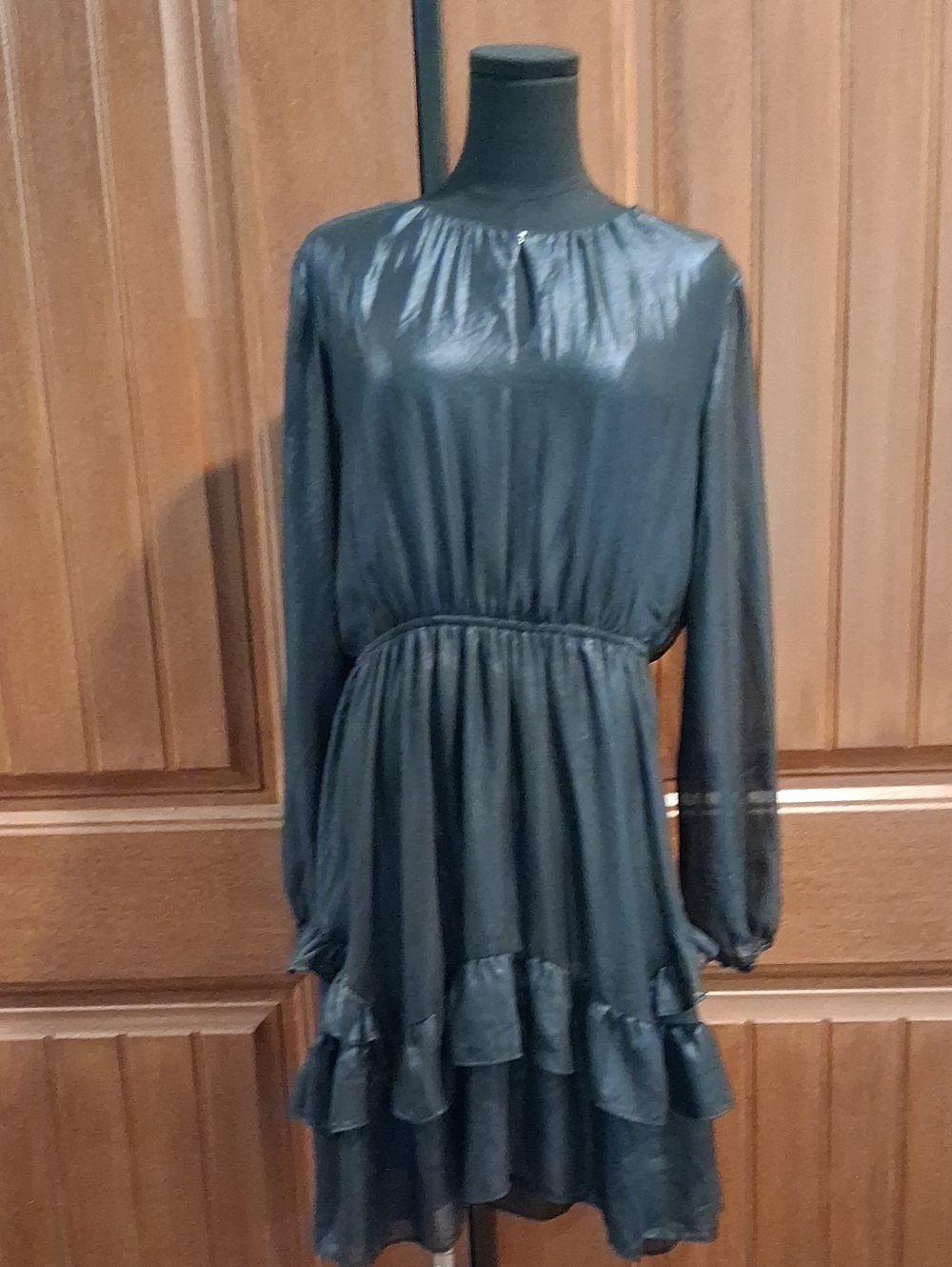 Simply Vera Vera Wang Shimmery Black Long-Sleeve Ruffle Tiered Dress